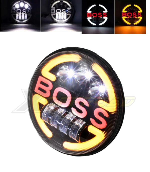 Boss Style Round Shape 7 Inch Headlight With Dual Color (hi/low Beam), Angel Eye Lamp